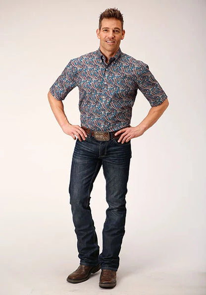 Roper 1558 Independence Foulard (Blue) - Men's Short Sleeve Shirt