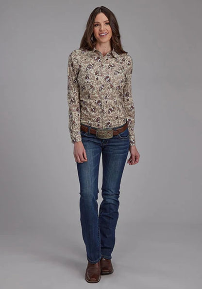 Roper 2116 Brushstroke Cowboys (Brown) - Women's Western Shirt