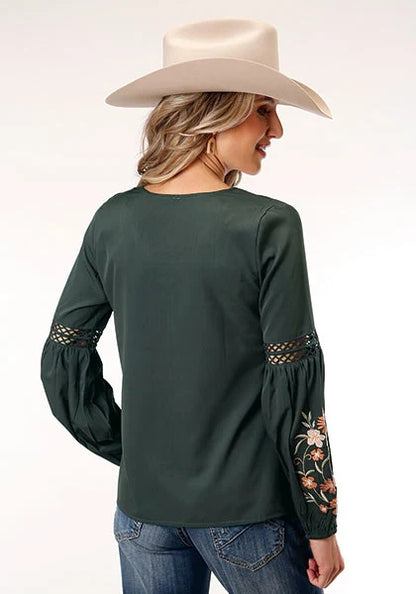 Roper 1792 Poly Crepe (Grey) - Women's Western Blouse