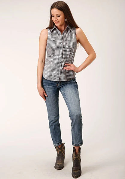Roper 1460 Diamond Star Geo (Grey) - Women's Sleeveless Shirt