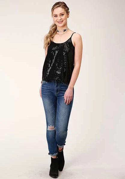 Roper 1419 Solid Sequined (Black) - Women's Tank Top