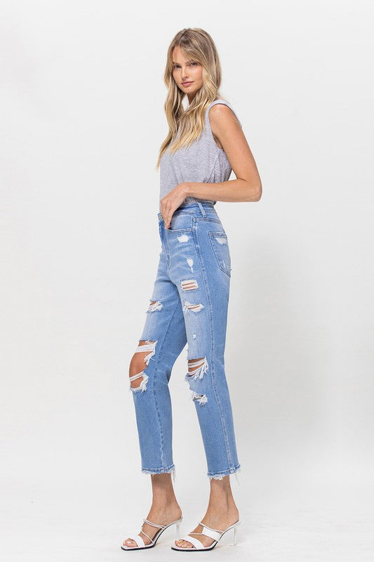 Stretch Super High Rise Crop Straight