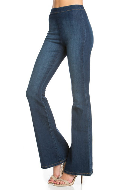 zipper back faded denim flare  jeans pants