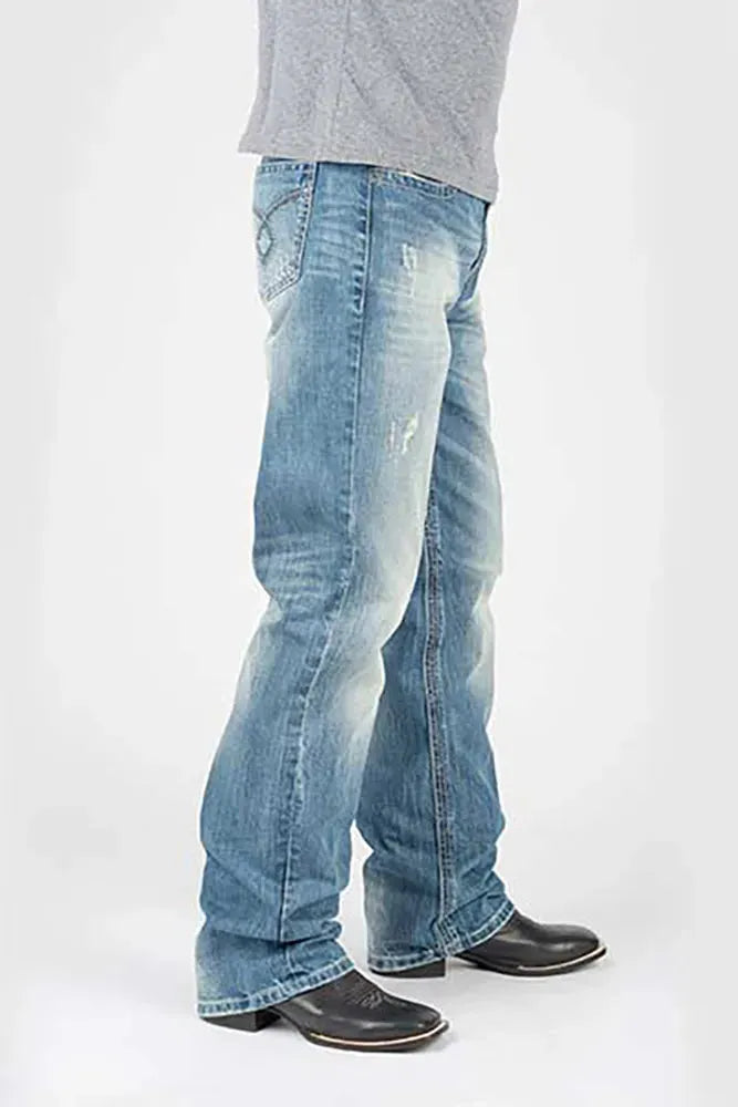 Tin Haul Regular Joe with Grey Diamond Stitch (Light Wash) - Men's Bootcut Jeans (Closeout)