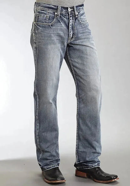Stetson 1312 Relaxed Fit Jeans with Pieced Back Pocket (Light Wash) - Men's Bootcut Jeans (Closeout)