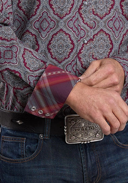 Stetson 2572 Medallion Paisley (Wine) - Men's Western Shirt