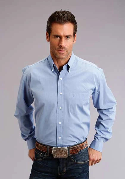 Stetson 5661 End On End (Blue) - Men's Western Shirt