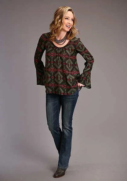 Stetson 00873 Blanket Print Peasant (Brown) - Women's Blouse