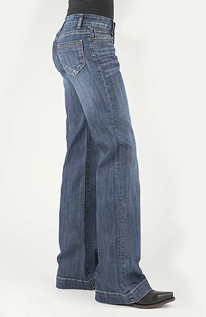 Stetson 214 Trouser Fit Pieced Back Pocket (Denim Medium Wash) - Women's Jeans