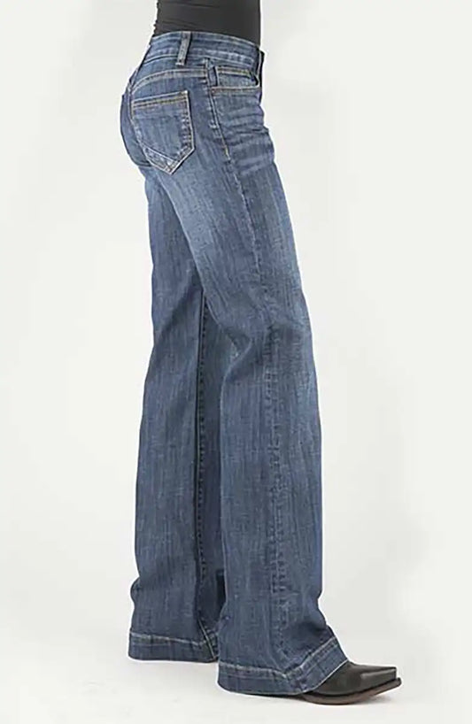 Stetson 214 Trouser Fit Pieced Back Pocket (Denim Medium Wash) - Women's Jeans