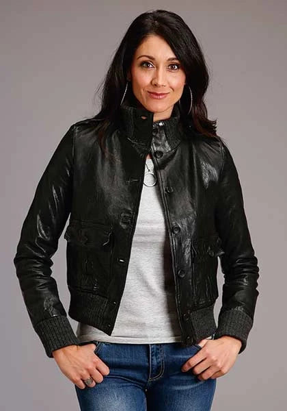 Stetson Novelty Solid Smooth Buttoned (Black) - Women's Lamb Leather Jacket