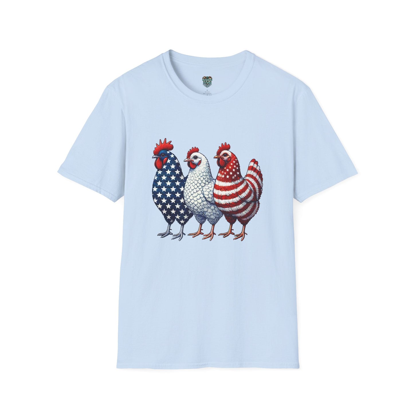 PATRIOTIC FARM CHICKENS TSHIRT - AMERICAN FLAG ROOSTER TRIO GRAPHIC TEE