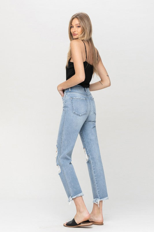 Super High Rise Distressed Relaxed Straight Jeans