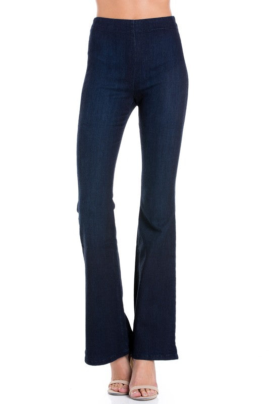 zipper back faded denim flare  jeans