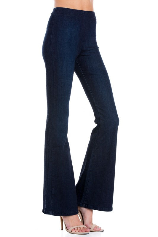 zipper back faded denim flare  jeans