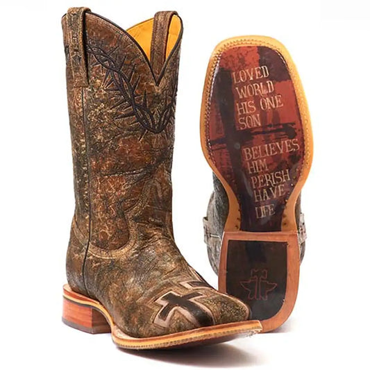 Tin Haul 3:16 With Bible Verse - Men's Leather Cowboy Boot