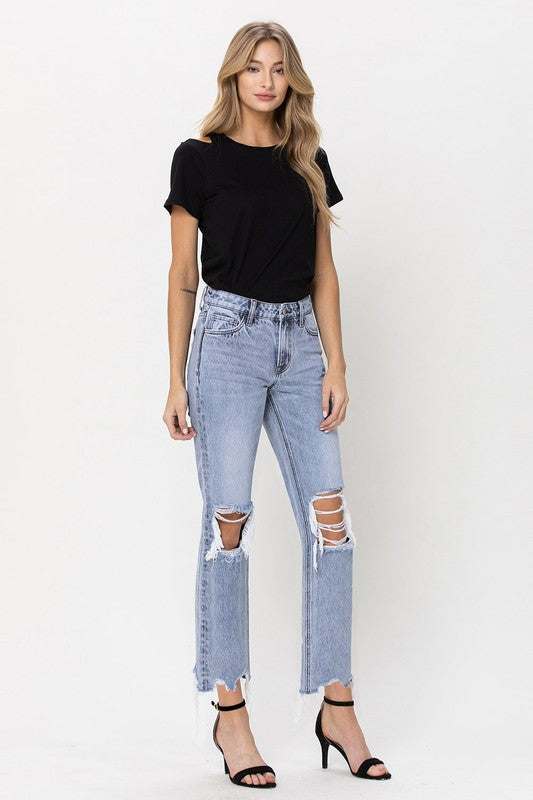 SUPER HIGH RISE 90'S STRAIGHT CROP W DISTRESSED