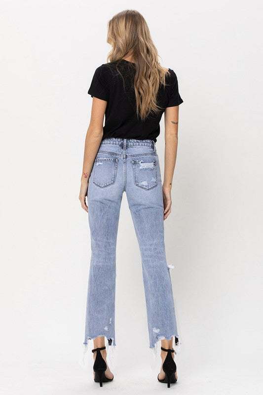 SUPER HIGH RISE 90'S STRAIGHT CROP W DISTRESSED