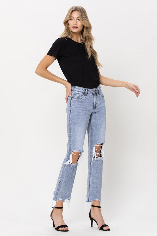 SUPER HIGH RISE 90'S STRAIGHT CROP W DISTRESSED