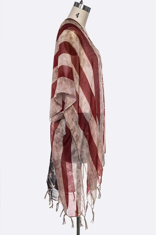 American Flag Printed Tassel Kimono