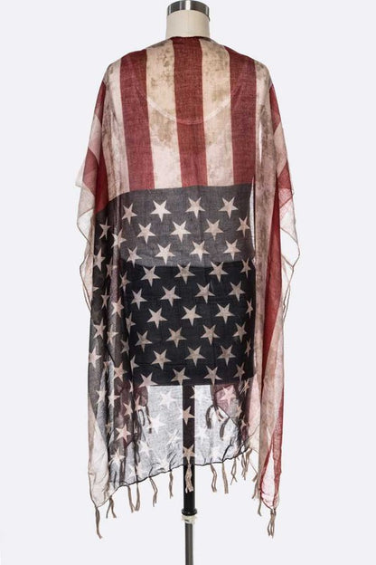 American Flag Printed Tassel Kimono