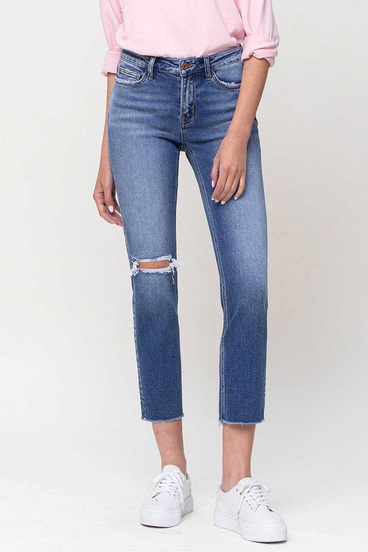 Mid-Rise Straight Crop Jeans