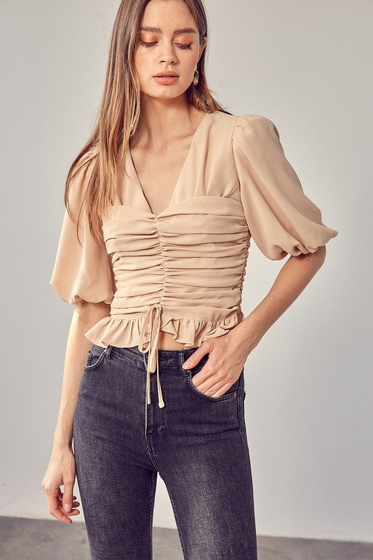 Puff Sleeve Cinched Top