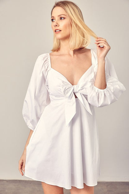 Tie Front Puff Sleeve Romper Dress