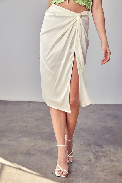 Side Gathered Slit Skirt