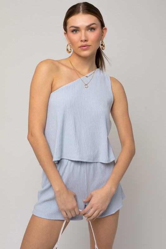 Sleeveless One Shoulder Layered Top Romper