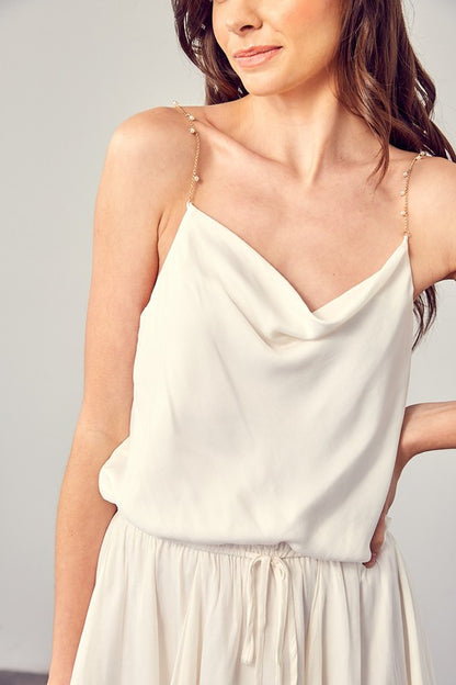 Cowl Neck Beaded Strap Dress