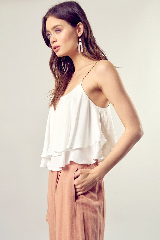 Beaded Shoulder Strap Cami Top