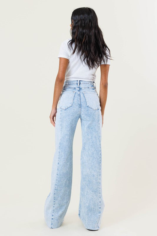 High-Rise Color Block Wide Leg Jeans