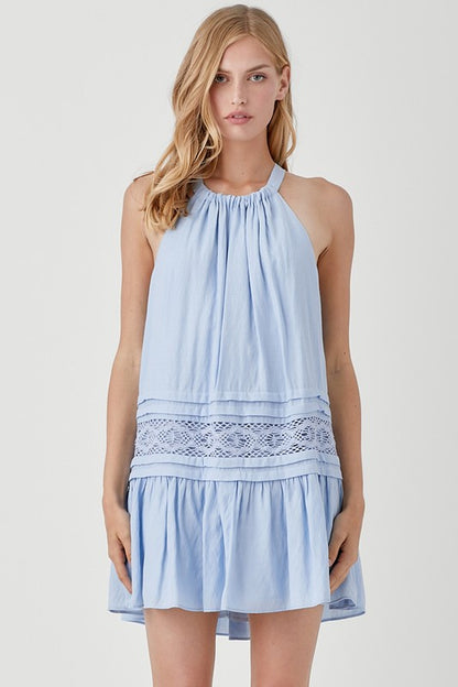 Halter Neck Trim Lace with Folded Detail Dress