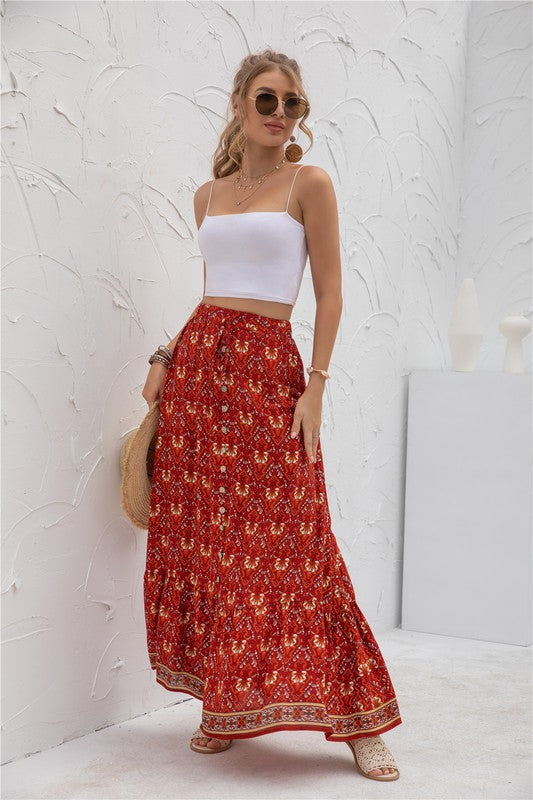 Womens Print Maxi Skirt