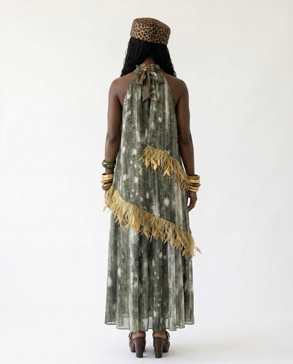 Wild Heart Feather Halter Maxi Dress