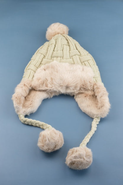 Cable Weave Pom Trapper Hat