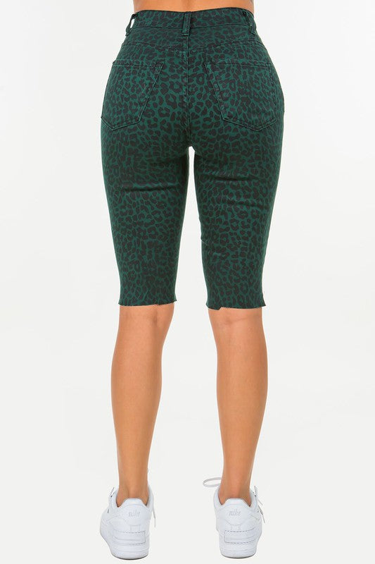 Leopard Print  Bermuda Short in Pine Green