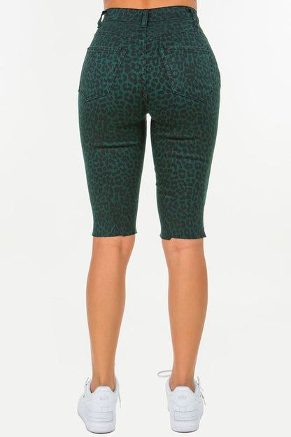 Leopard Print  Bermuda Short in Pine Green