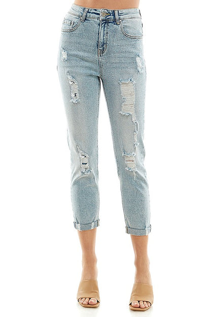 Destructed Cuffed Boyfriend Jean