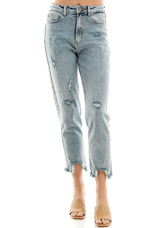 DISTRESSED DETAILED STRAIGHT LEG JEANS