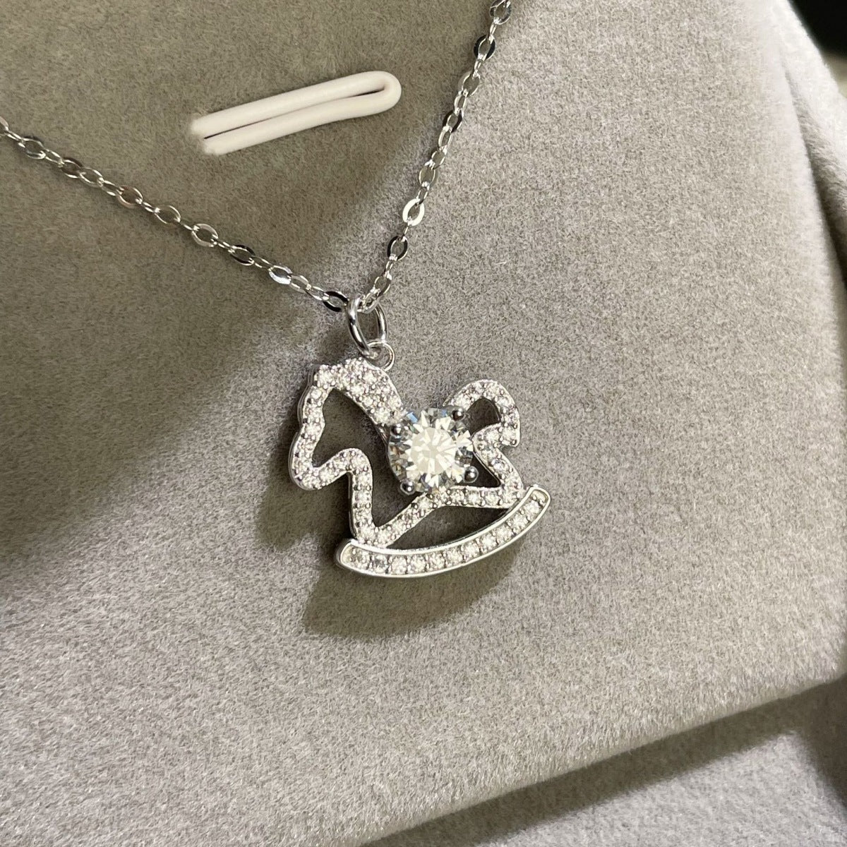 MOISSANITE .925 STERLING SILVER ROCKING HORSE NECKLACE