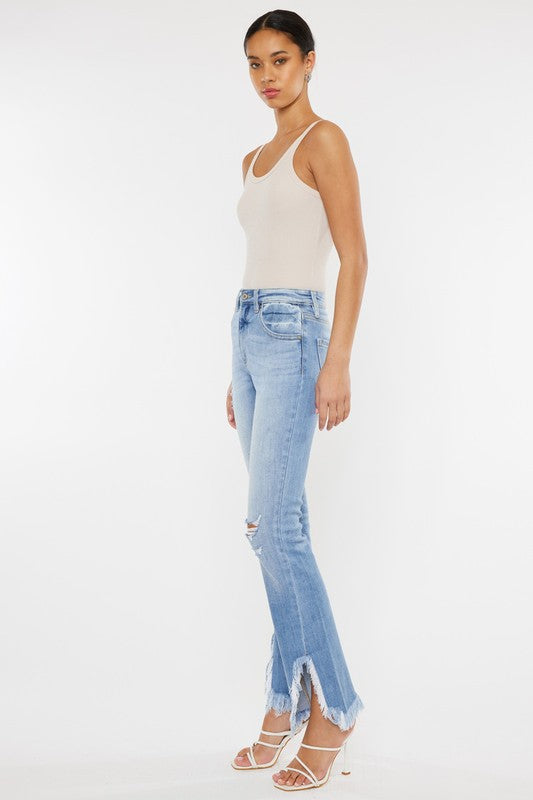 High Rise Leg Distress Bootcut Jeans