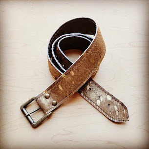 Tan Hair Hide Leather Belt w/ Antique Buckle 50