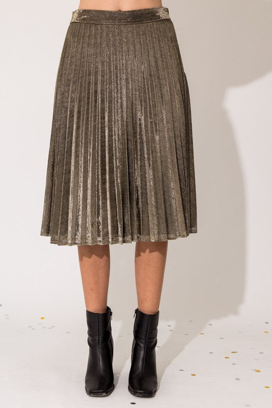 Lurex Fabric Pleated Midi Skirt