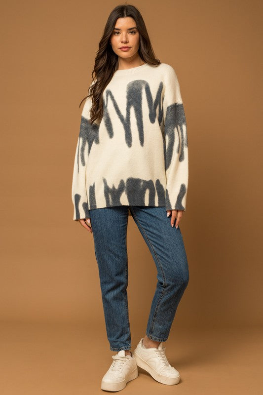 Long Sleeve Spray Print Sweater