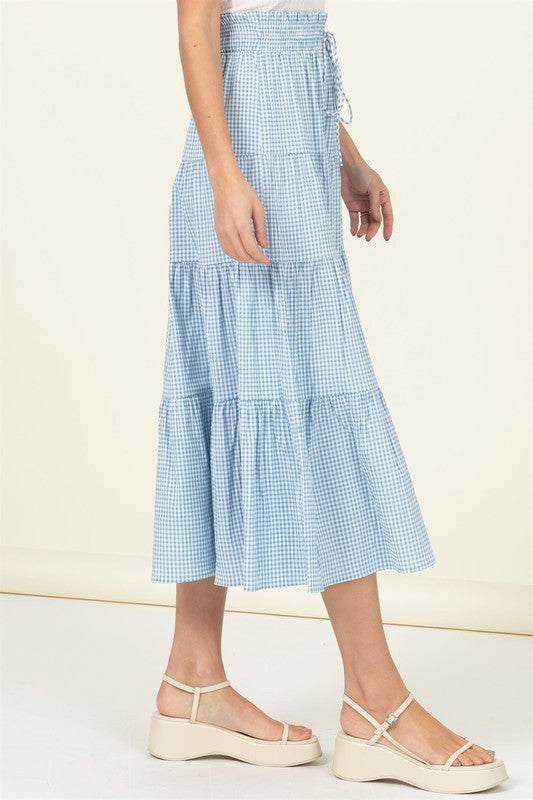 SKIRT ALERT HIGH-WAIST GINGHAM PRINT MIDI SKIRT