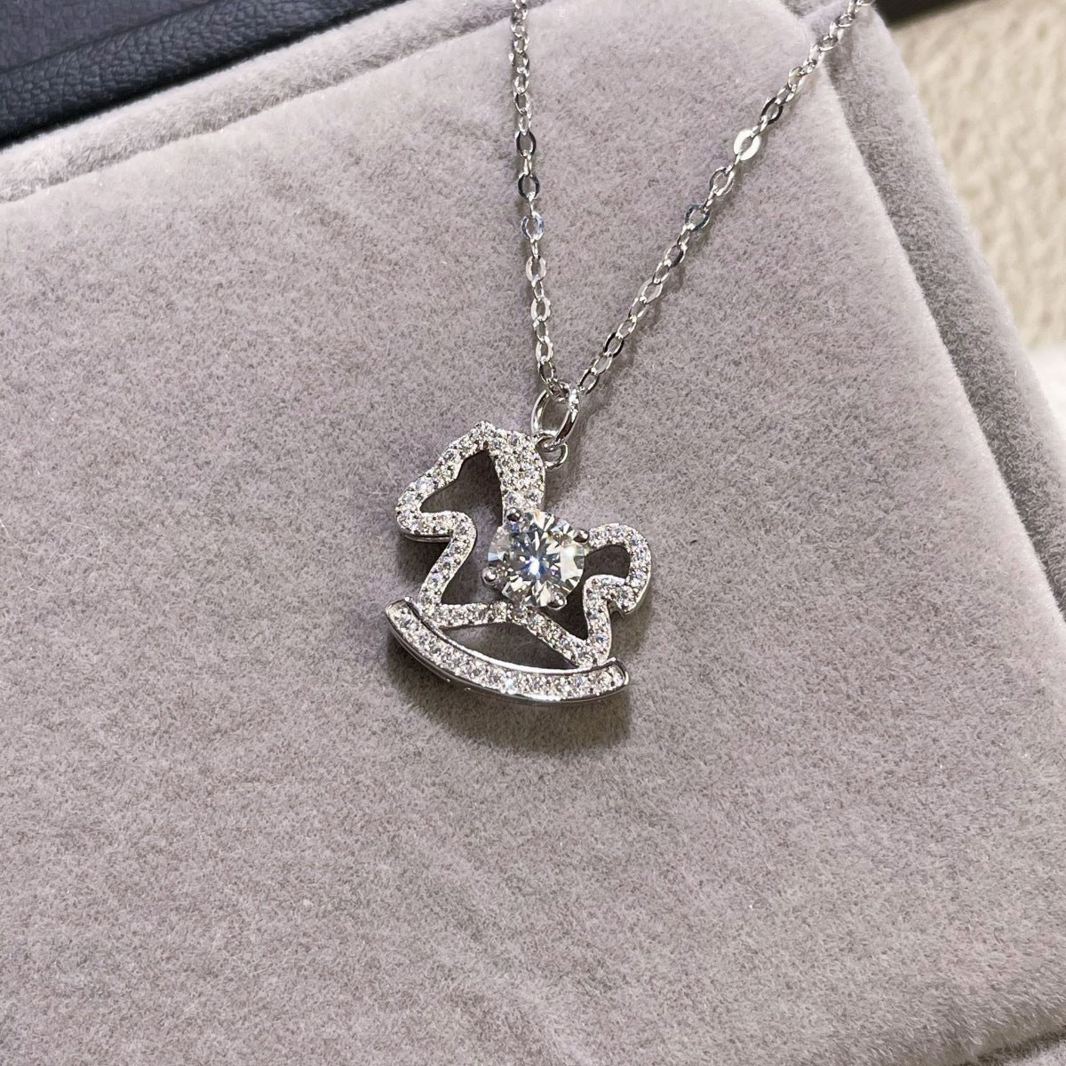 MOISSANITE .925 STERLING SILVER ROCKING HORSE NECKLACE