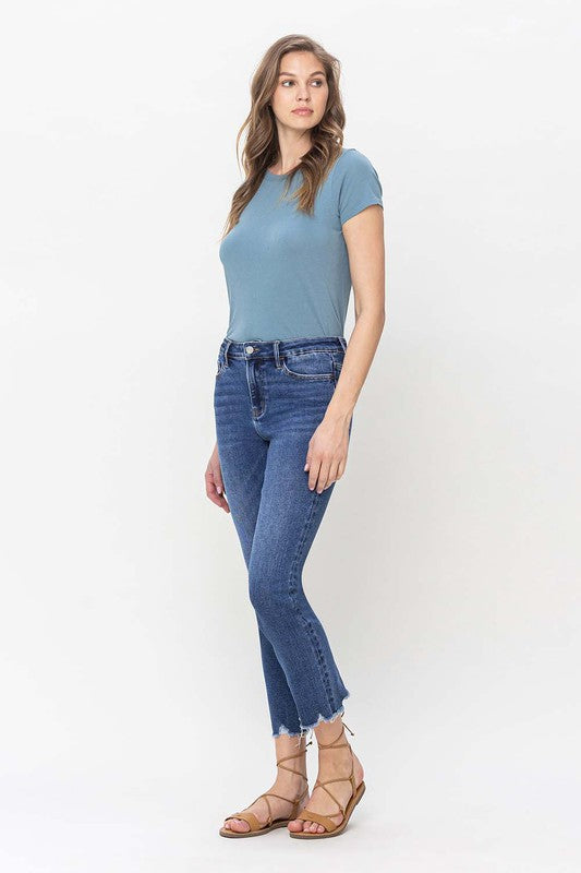 High Rise Crop Slim Straight Jeans