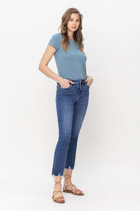 High Rise Crop Slim Straight Jeans